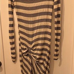 Striped Long Sleeve Twist-Knot Dress or swim cover  in Navy and Cream
